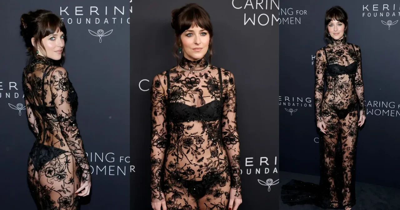 Dakota Johnson Flashes Dakota Johnson Dazzles in a Sheer Dress at Gala