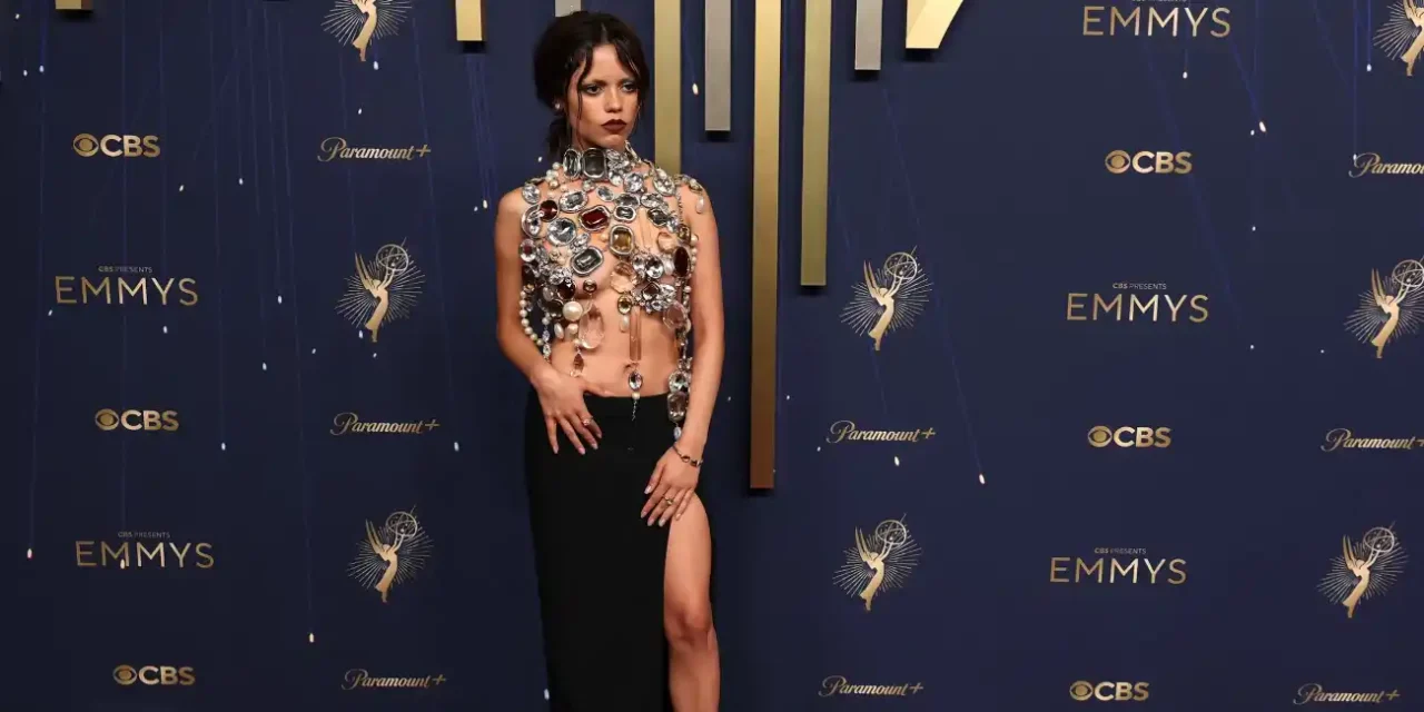 Jenna Ortega at the Emmy Awards 1 Hollywood News: Jenna Ortega Stuns in Bold Gothic Glamour at Emmy Awards 2025 Red Carpet