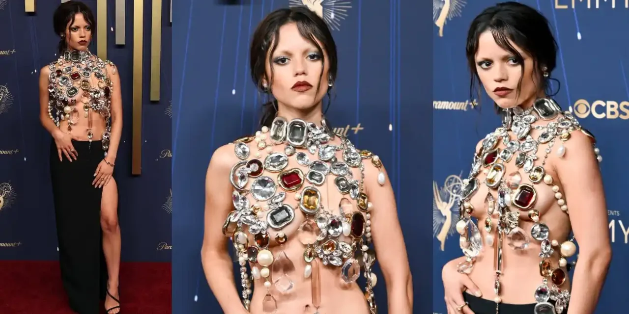 Jenna Ortega at the Emmy Awards Hollywood News: Jenna Ortega Stuns in Bold Gothic Glamour at Emmy Awards 2025 Red Carpet