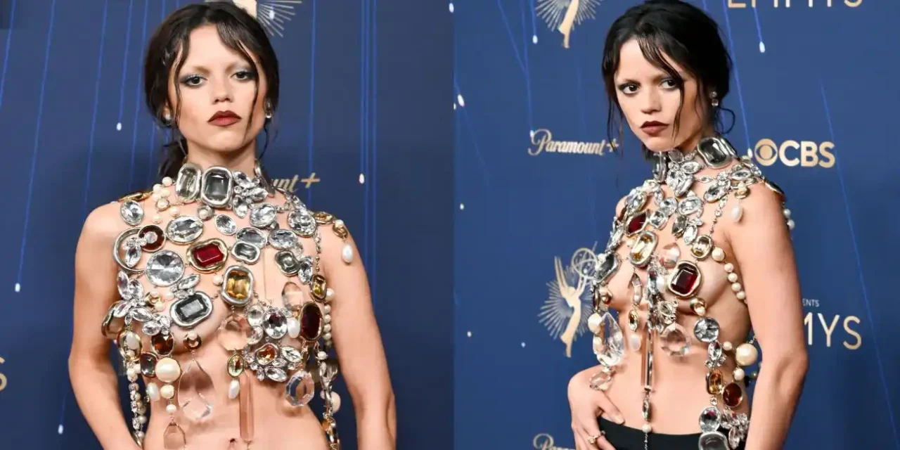 Jenna Ortega at the Emmy Awards 2 Hollywood News: Jenna Ortega Stuns in Bold Gothic Glamour at Emmy Awards 2025 Red Carpet